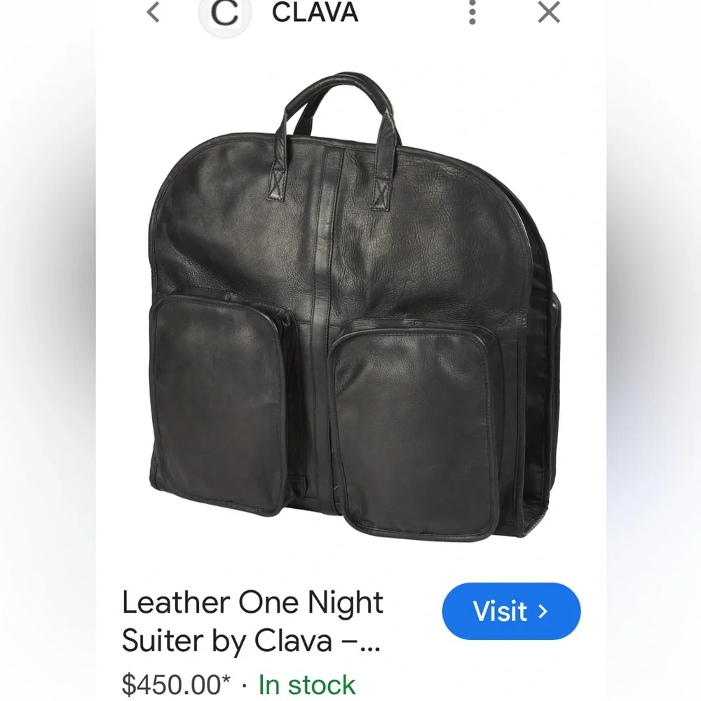 Clava Slim‎ Leather Black Garment Bag - Men's Travel Carry Case
